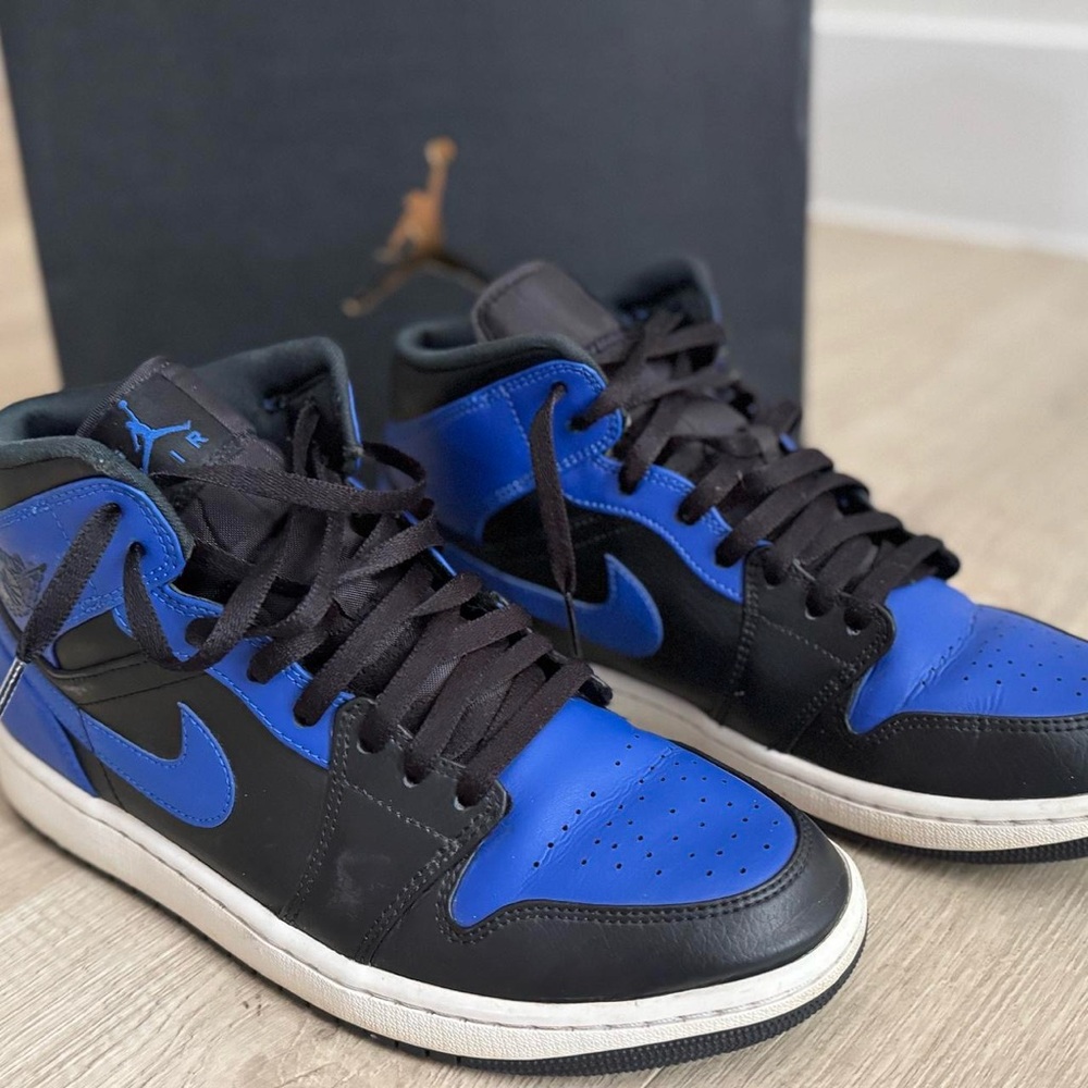 Air Jordan 1 Mid Men's Black and Royal Sneakers